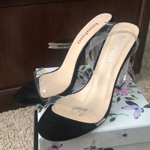 Clear and black block heel sandal
